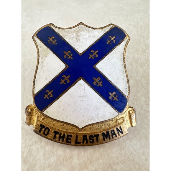 Antique 103rd Infantry Regiment gold tone white blue enamel crest pin brooch - Picture 1 of 7